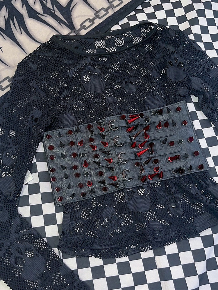 Y2K レッドスタッズ ブラックパンク ウエストベルト