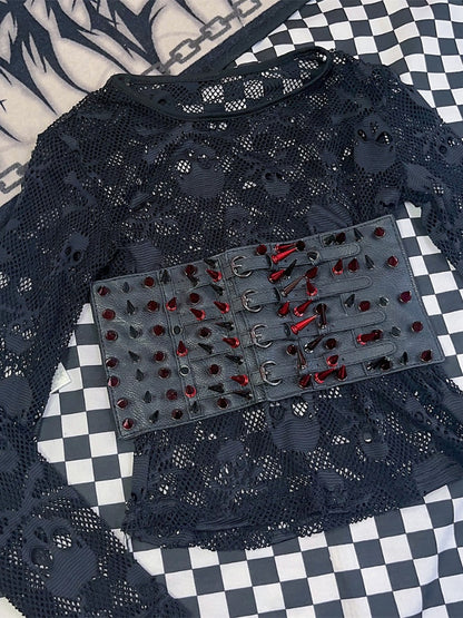 Y2K レッドスタッズ ブラックパンク ウエストベルト