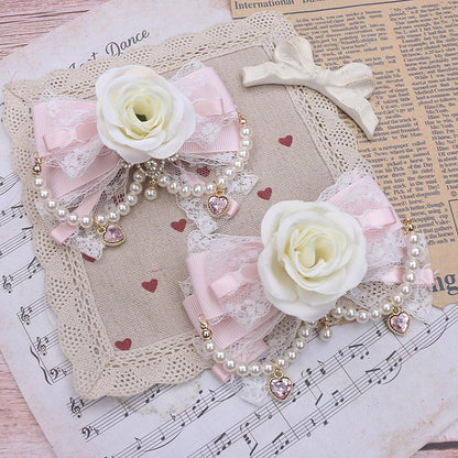 Floral Color Kei Pearl Hairclip 6 Options Chain Jirai Bowknot