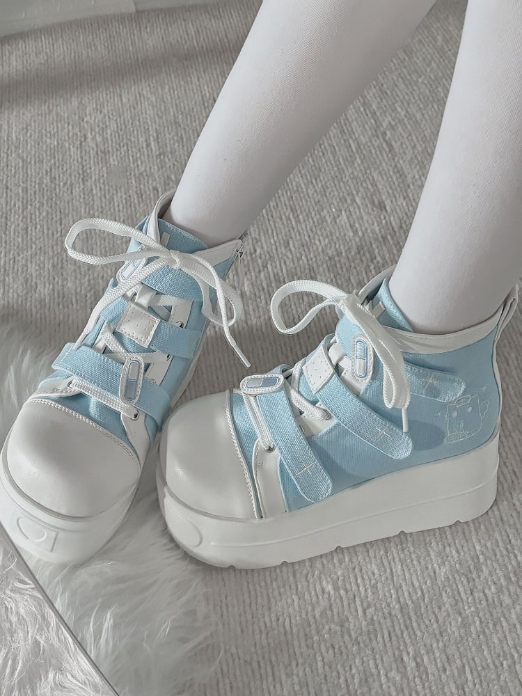 Tenshi Kaiwai Blue Round Toe Yami Kawaii Platform Sneakers