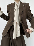 Vintage Tailored Unisex Collar Fit Coffee Notched Blazer Ouji with Lolita