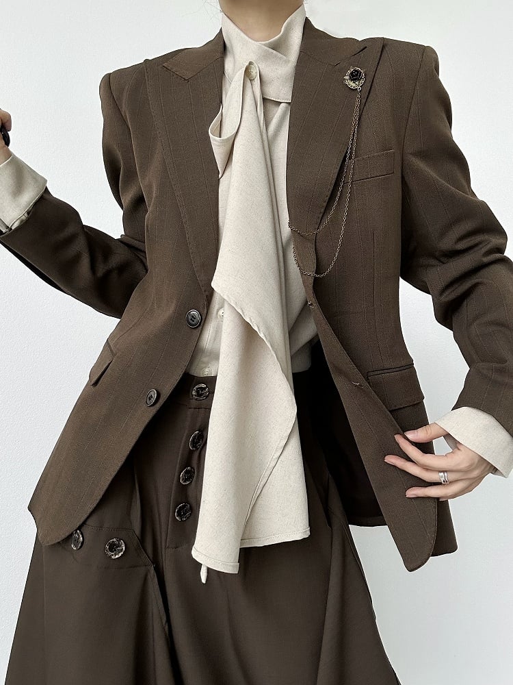 Vintage Tailored Unisex Collar Fit Coffee Notched Blazer Ouji with Lolita