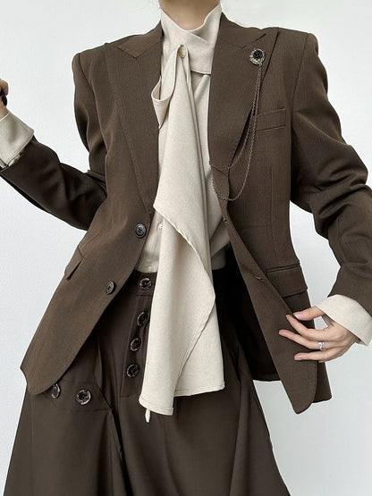 Vintage Tailored Unisex Collar Fit Coffee Notched Blazer Ouji with Lolita