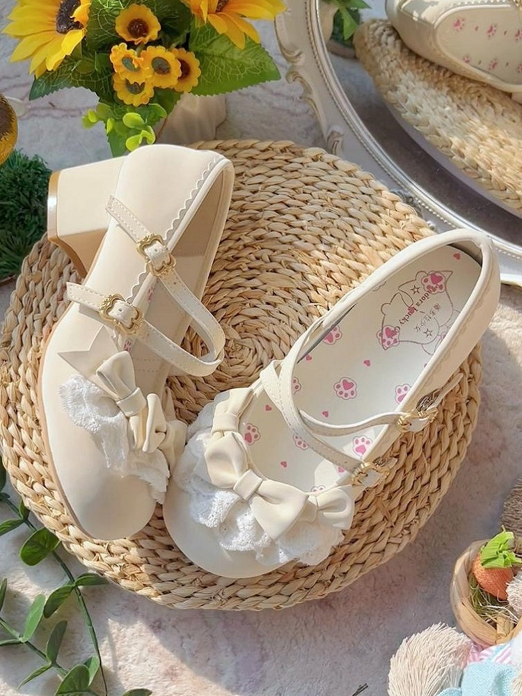 Off-white with Heeled Lolita Crossed 4.5cm Straps Elegant Shoes