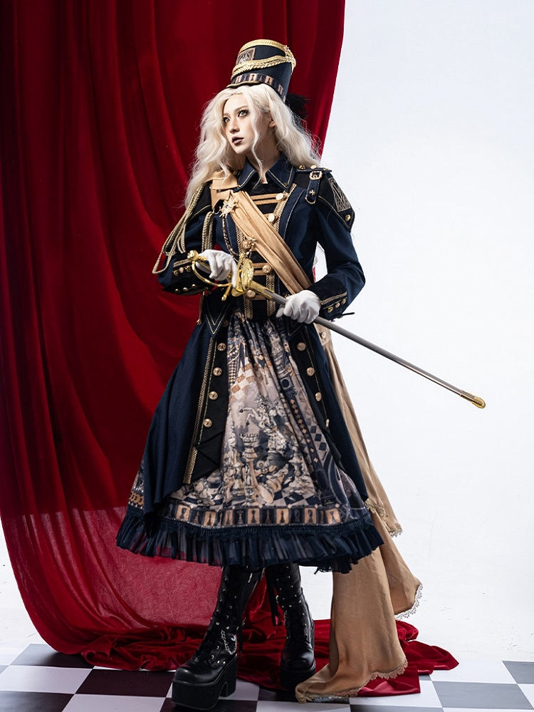 Black & Blue Military Lolita Double-Breasted Coat