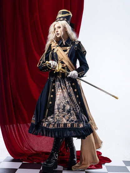 Black & Blue Military Coat with Ribbon Set