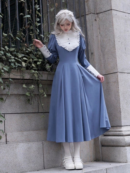 Blaues elegantes Juliette-Ärmelkleid Nonne Lolita Langarm Einteiler