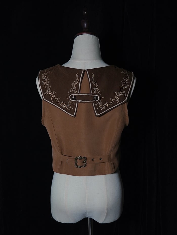 Vibes Embroidery Pirate Lolita Ouji Delicate Waistcoat Coffee