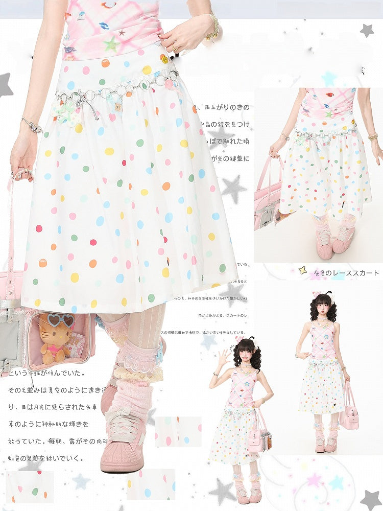 White Skirt with Colorful Polka Dot Pattern - Languid Park