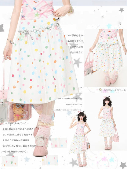 White Skirt with Colorful Polka Dot Pattern - Languid Park