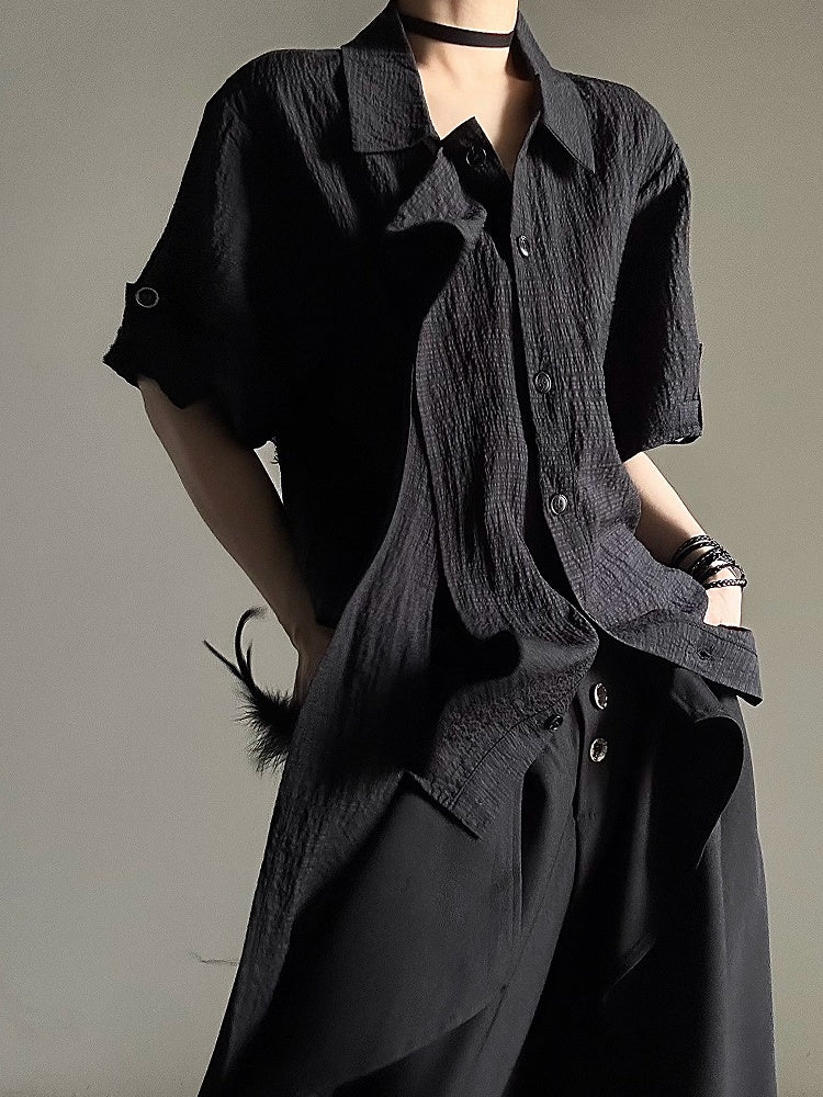 Pointed Collar Ouji with Black Flat Shirt Tie Long Lolita Short-Sleeve Vintage