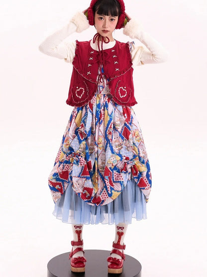 Heart - Top Bow Buckles at Red Platform PU Shoes