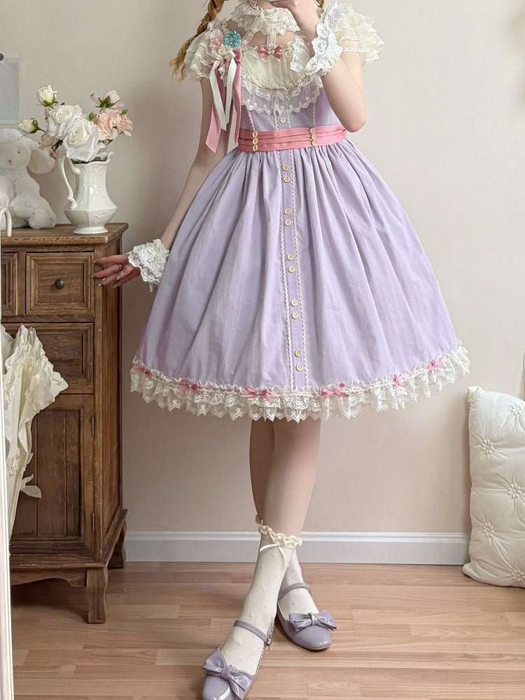 with Purple Dress Classic and Elegant Lolita Short Version Details Lace Bow