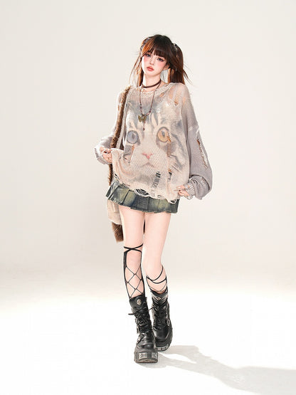 ブルーのロープリーツスカート、グラマラスウエスト、スタッズバックルストラップミニ