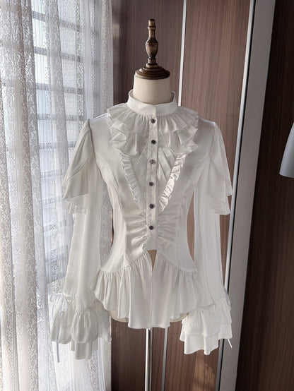 Ruffle Aristocrat White Shoulder with Lolita Cascading Blouse Ouji Panels