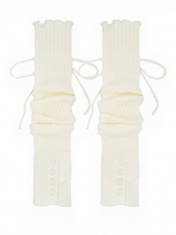 4-Color Ruffle Leg Warmers with Bow and Button Decorations - ModaSwings