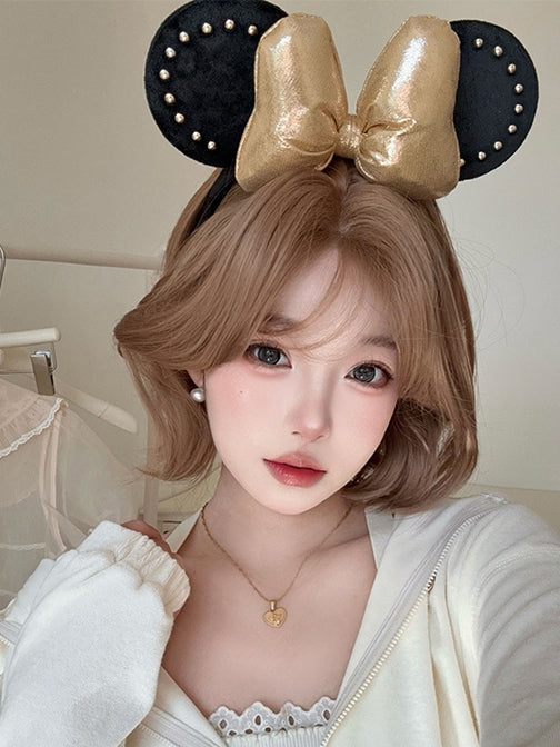 30CM Curtain Wig Short Champagne With Wavy Length Bangs