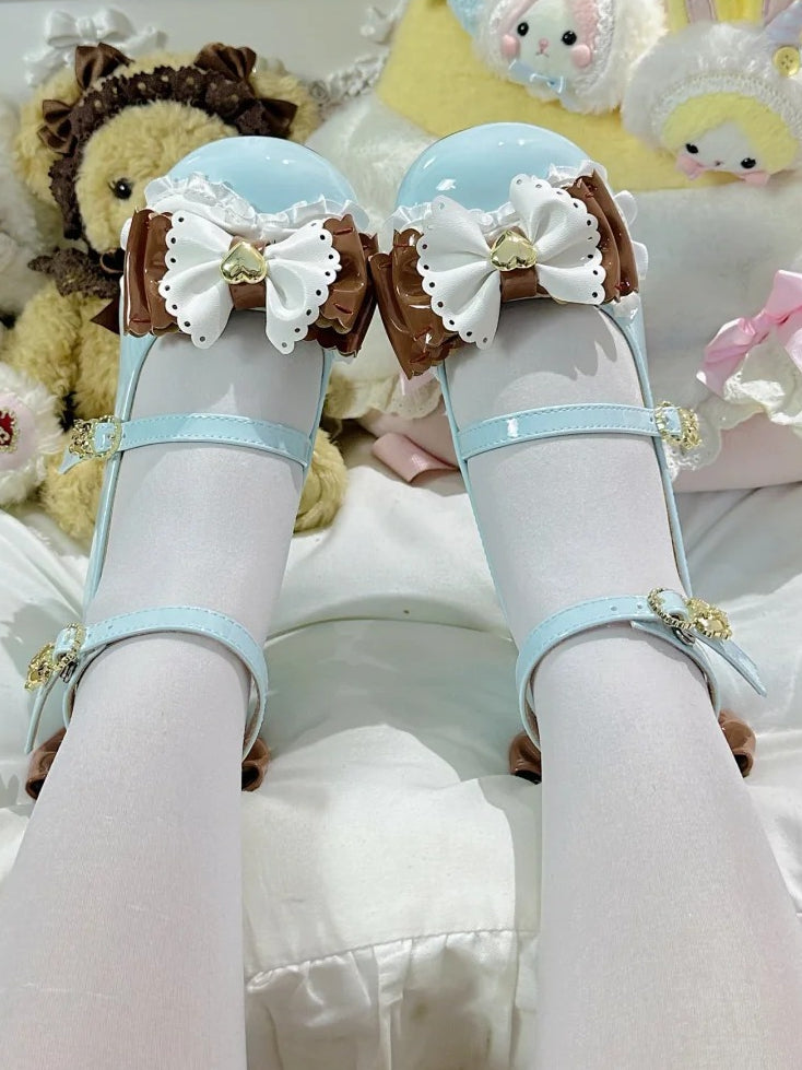 Shoes Green Mid-heel Bowknot 4.5cm Mint Lolita with Themed Bear in Sweet Details Brown