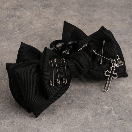 Pins Chain Claw Cross Clip Decorated Gothic with Black Bow