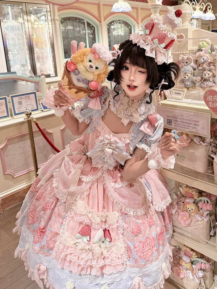Lace Sweet Lolita Choker with Strawberry Pendant - Ball Lolita