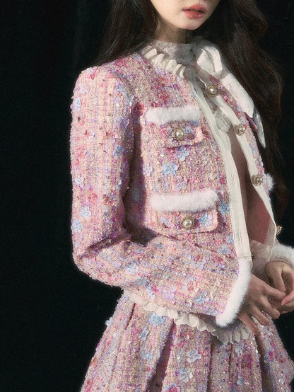 Pink Jacket Floral Bead Embellishments Sequins Detail
