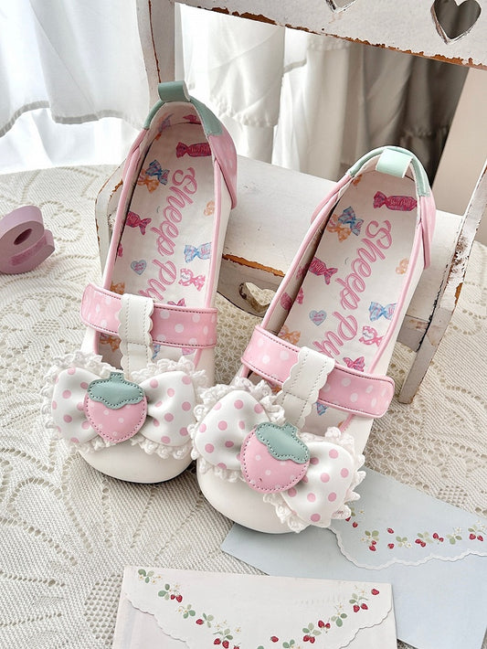 Flat - Shoes White Sweet Lolita Strap Velcro T-Bar
