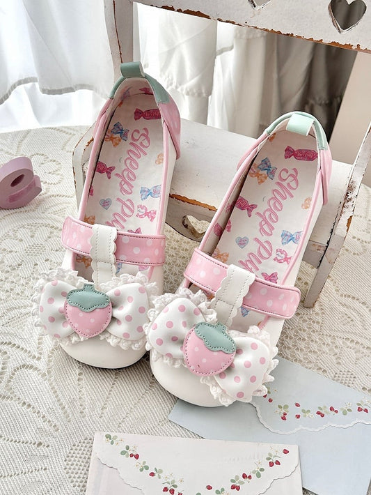 Lolita T-Bar Velcro Shoes Flat White Strap - Sweet