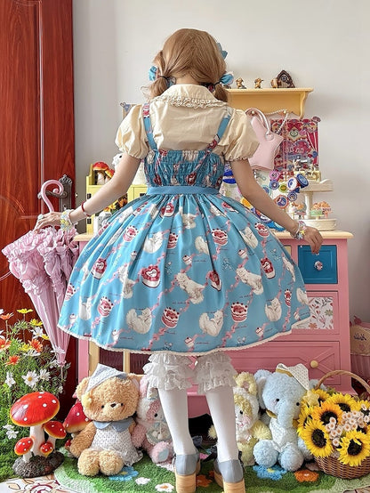Kleid Print Rock süße Lolita Jumper Showa flauschige Kätzchen blau süß