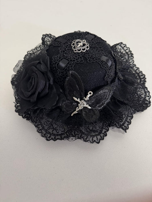 Butterfly Black Hat and Mini Gothic Flower with Accent Lolita