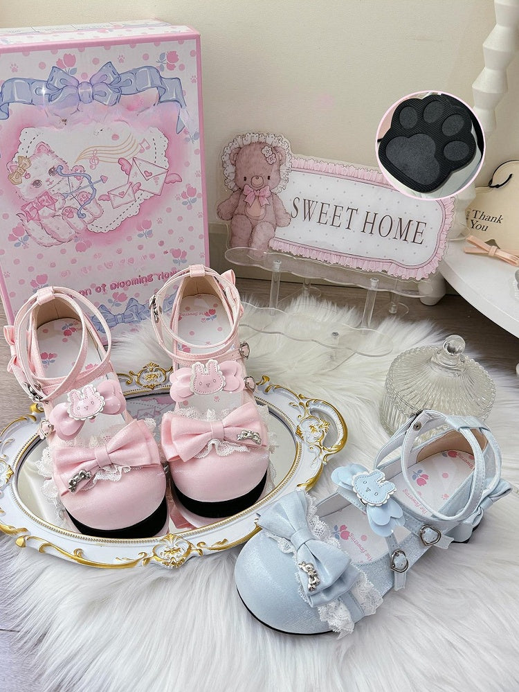 Mary Round - Toe Lolita Sweet with Bow Satin Blue Janes Details