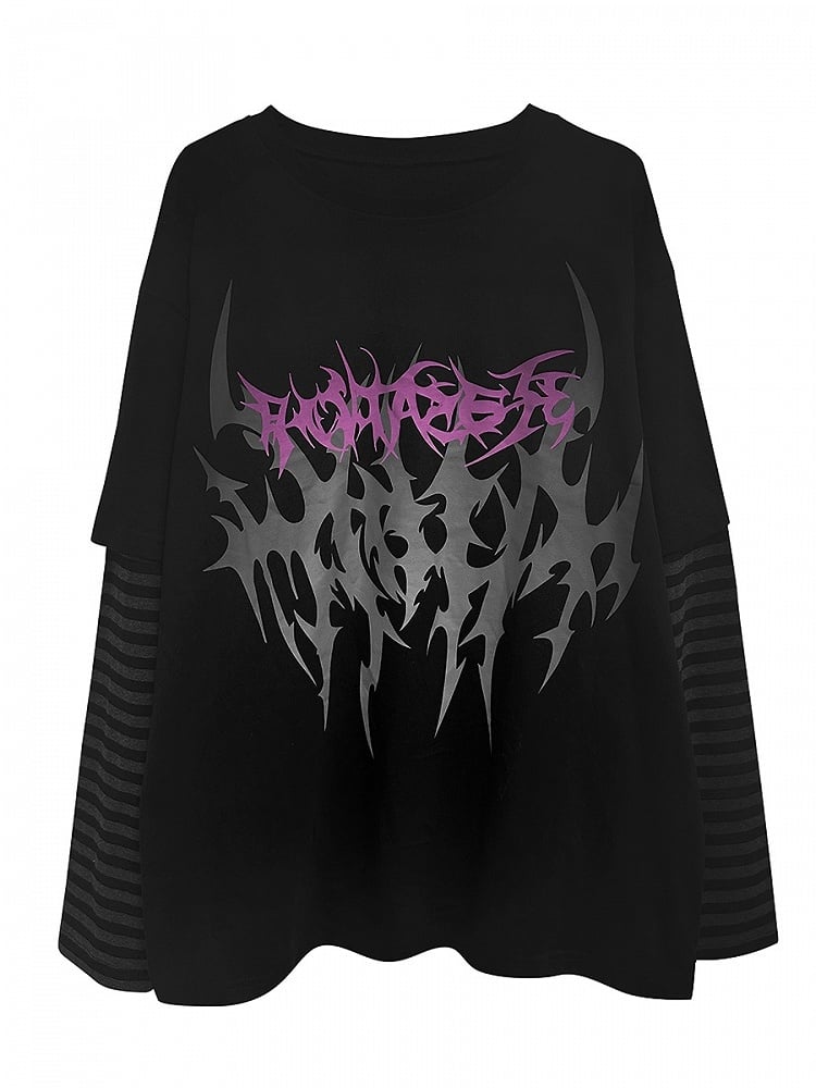 ブラックフェイクツーピースグラフィックTシャツ