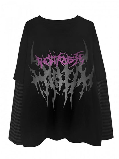 ブラックフェイクツーピースグラフィックTシャツ