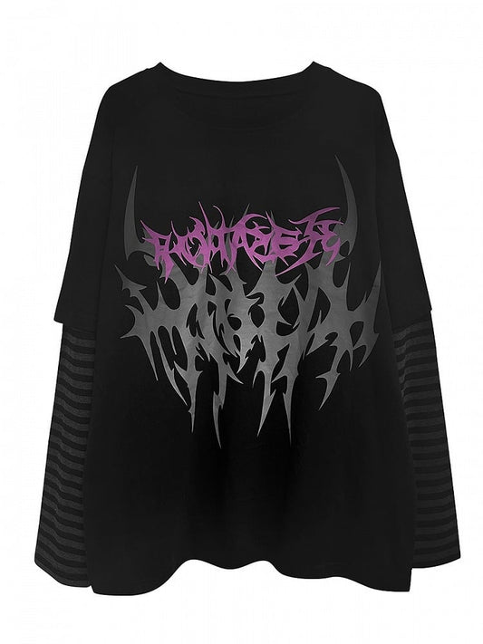 ブラックフェイクツーピースグラフィックTシャツ