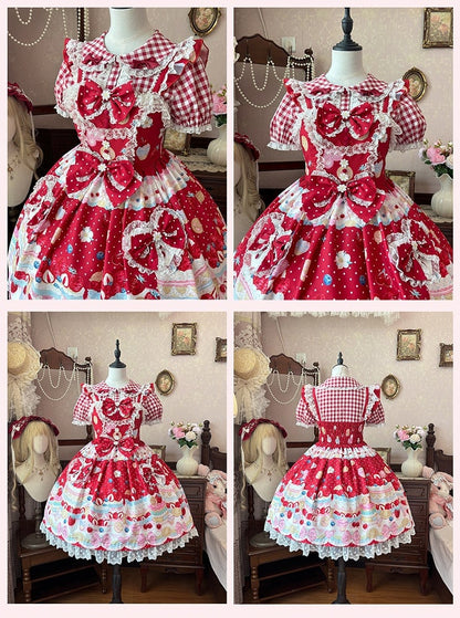 スイートなチェック柄ブラウス（レッド/ピンク）ピーターパンカラー レーストリム ロリータ