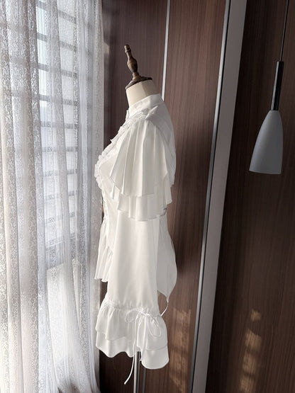 Blouse Ouji Lolita White Shoulder Aristocrat with Cascading Panels Ruffle