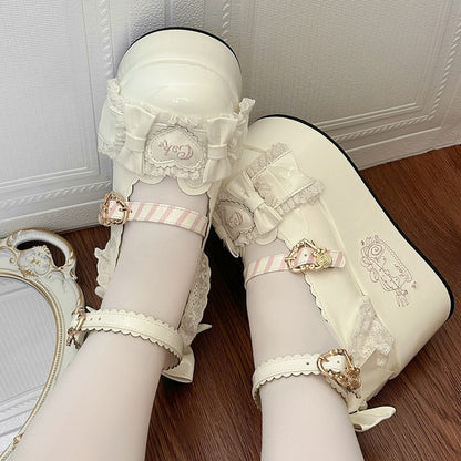 Bear Scalloped Lolita Platforms Teddy Themed White Hem with Sweet