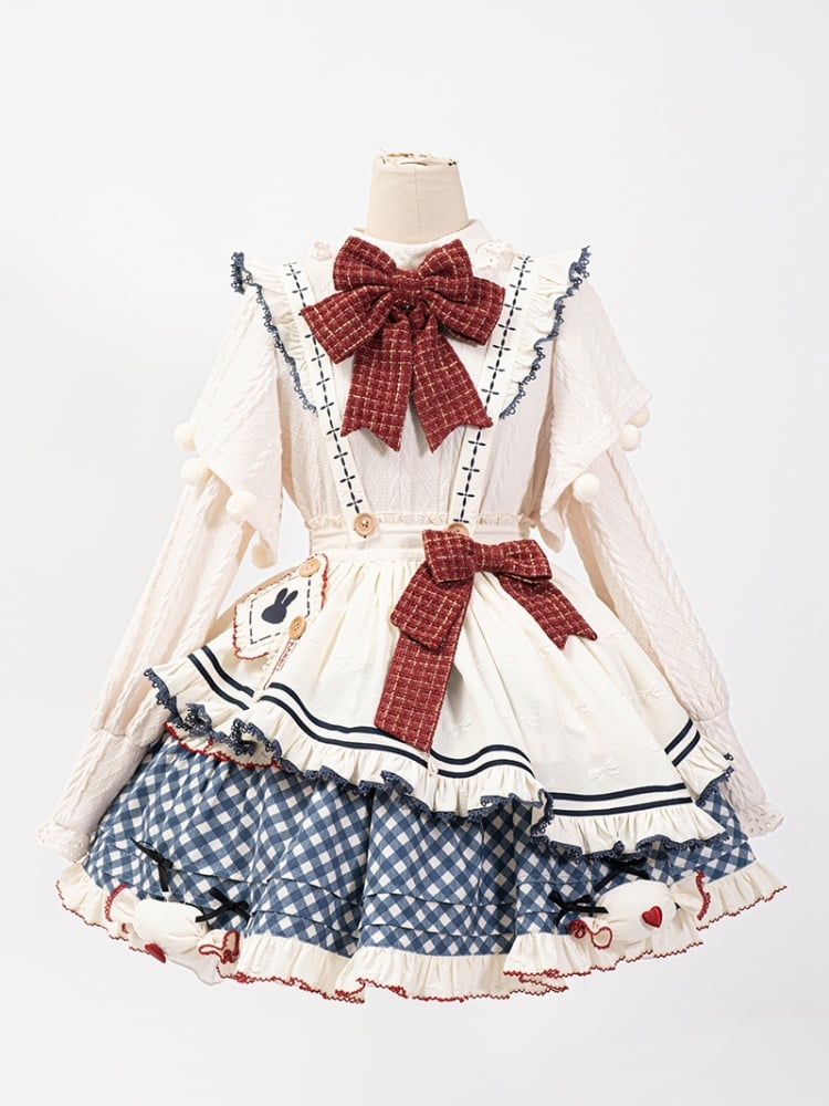 Blue Plaid Print Lolita Skirt Padded Candy with Hemline