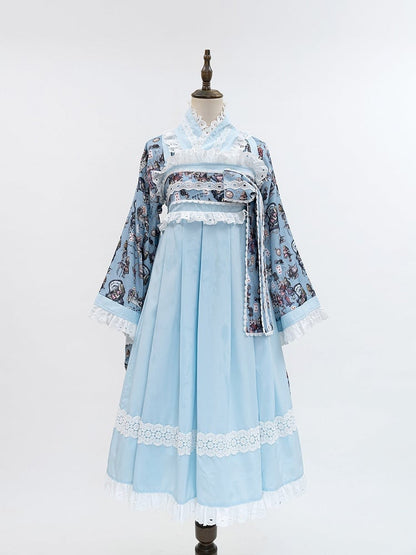 Alice Trim Blue Top Bunny in Print + JSK Wa Wonderland Set Lolita and Poker Lace Vibes Dress