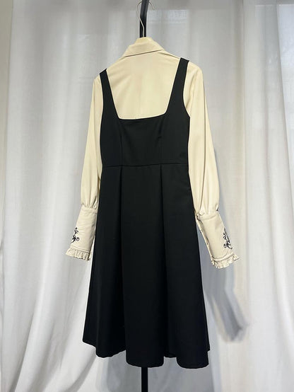 Tägliches Kleid Taille Quadratischer Ausschnitt Passform Slim Schwarz