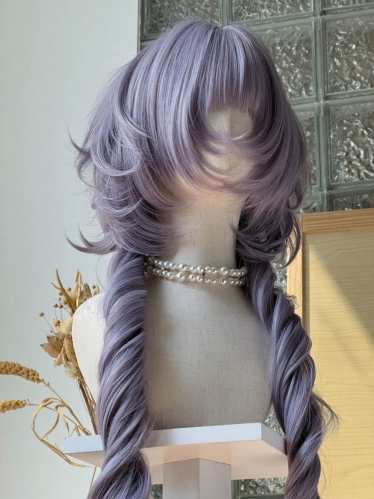 Purple Long Curly Wig with Full Bangs 74cm - Alice Garden