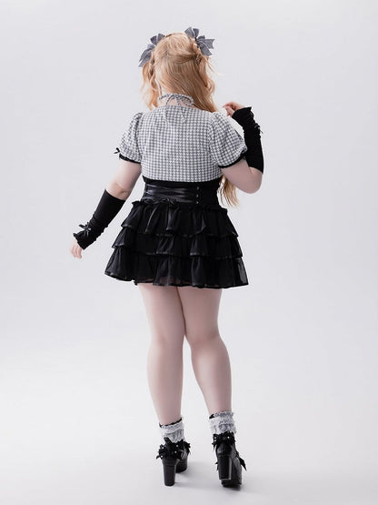 Black Jirai-Kei Ruffle Skirt with Built-In Shorts - Fluffy Heart