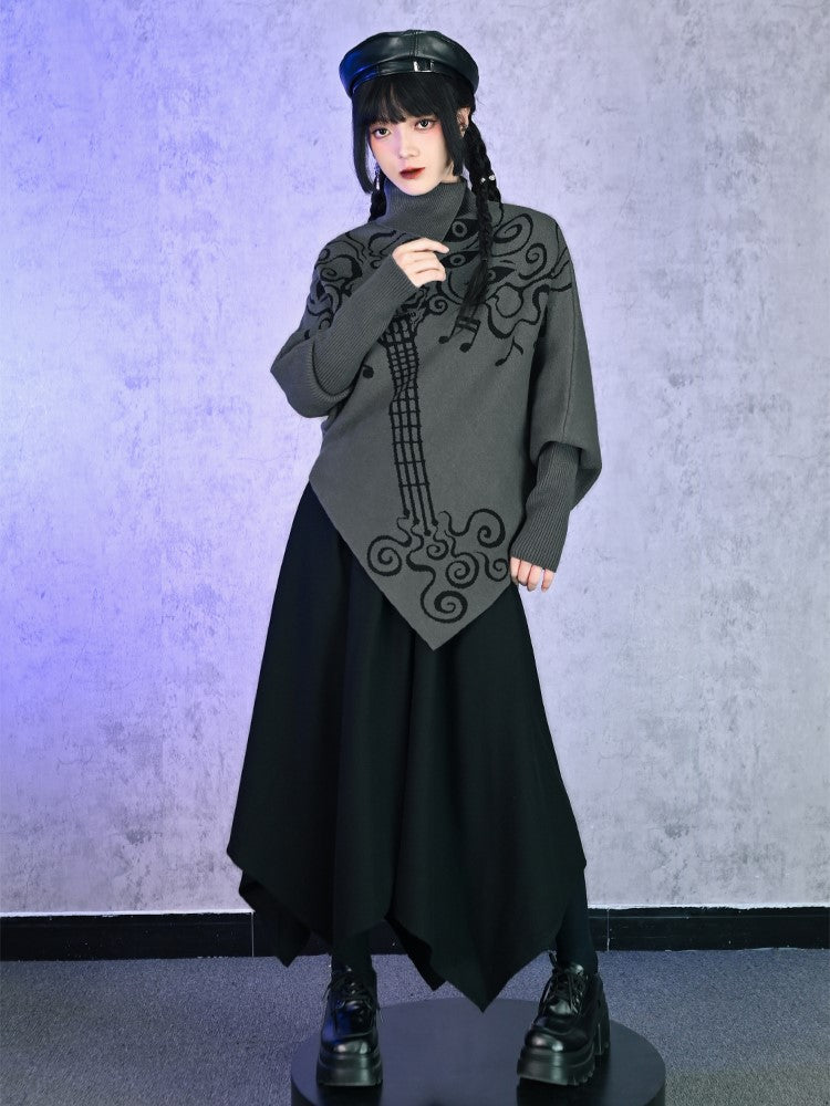 Black Fall/Winter for Skirt Waist with Asymmetrical Woven Handkerchief Cord Elastic Hem