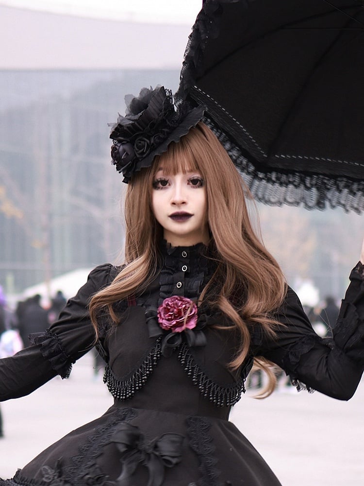 Floral Lace Black/White Gothic Mini Hat - Widow-maker