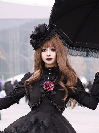 Floral Lace Black/White Gothic Mini Hat - Widow-maker