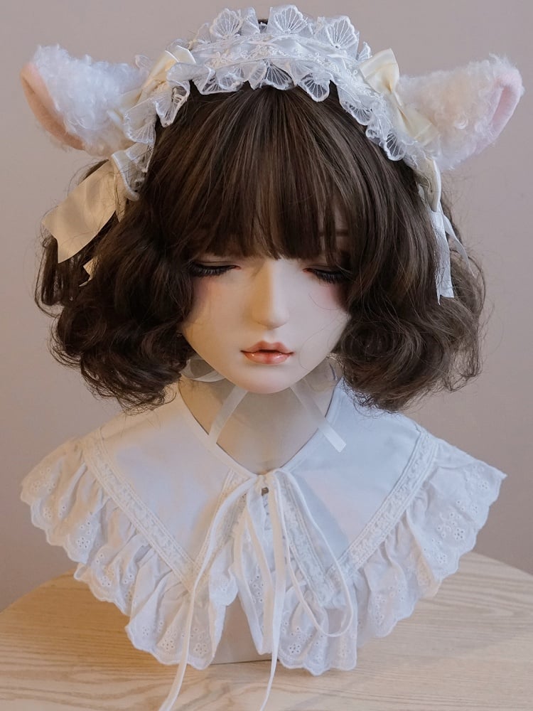 Haarband Rosa/Beige Spitze Schaf Schleife Besatz Ohr