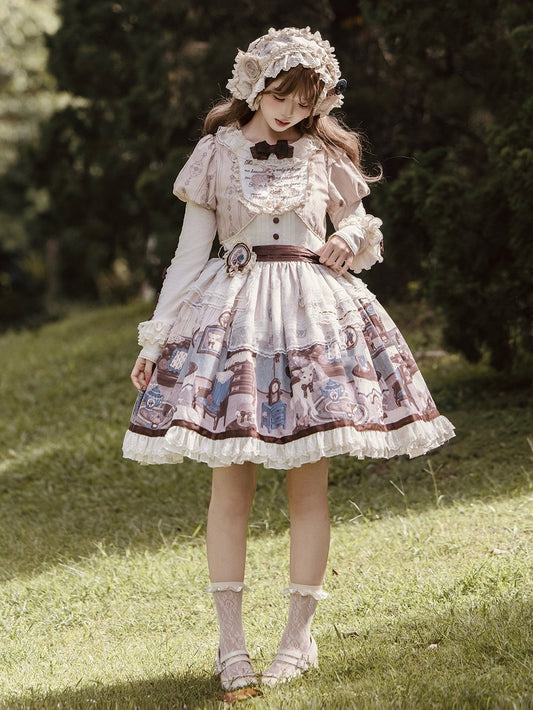 Trims Beige with Dress Brown Lolita Round Print Home Sheep's Sweet Neck Lace