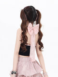 Big with Pink/Black Halter Neck Sweetheart Tank Top Bow Free Print Backless