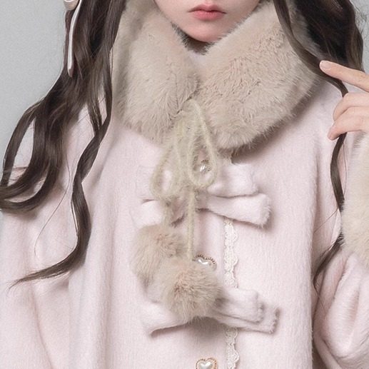Detachable Pom-Pom Collar Khaki Decor Fur with