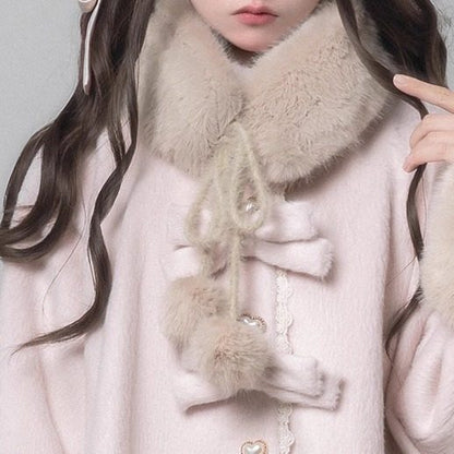 Detachable Pom-Pom Collar Khaki Decor Fur with