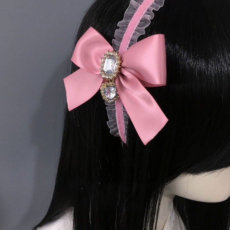 KC Bow with Lace Rhinestone Decorated Black/Pink